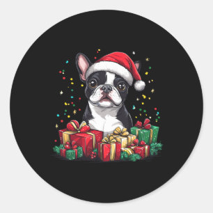 Pegatina Redonda Bostie Do, Navidades divertidos de Boston Terrier