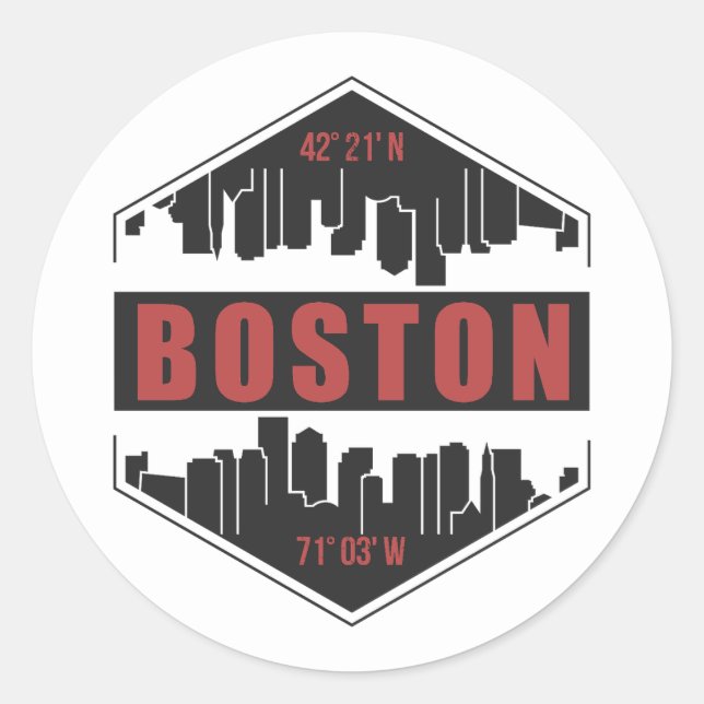 Pegatina Redonda Boston Massachusetts (Anverso)