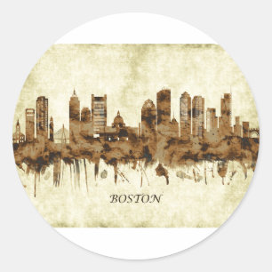 Pegatina Redonda Boston Massachusetts Cityscape