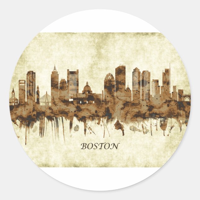 Pegatina Redonda Boston Massachusetts Cityscape (Anverso)