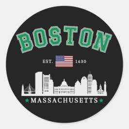 Pegatina Redonda Boston Massachusetts Est. 1630 Vintage