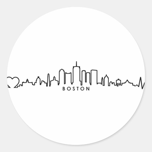 Pegatina Redonda BOSTON Massachusetts USA City Skyline Silhouette (Anverso)
