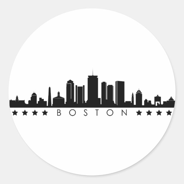 Pegatina Redonda BOSTON Massachusetts USA City Skyline Silhouette (Anverso)