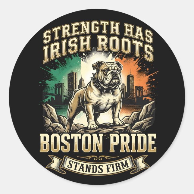 Pegatina Redonda Boston Pride Irish Roots Bulldog (Anverso)