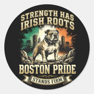 Pegatina Redonda Boston Pride Raíces Irlandesas Bulldog