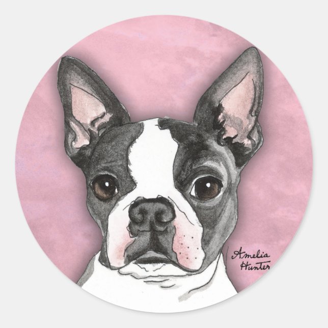 Pegatina Redonda Boston Terrier (Anverso)