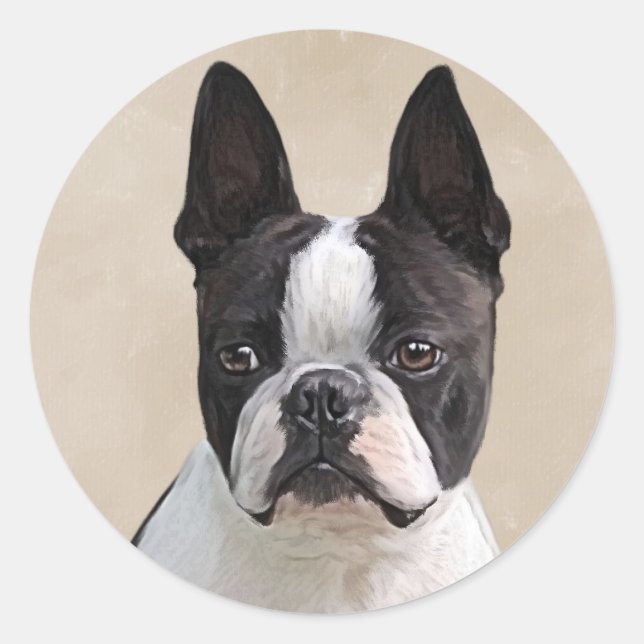 Pegatina Redonda Boston Terrier (Anverso)
