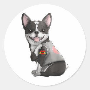 Pegatina Redonda Boston Terrier Amo A Mamá Tattoo Madres Camisas De