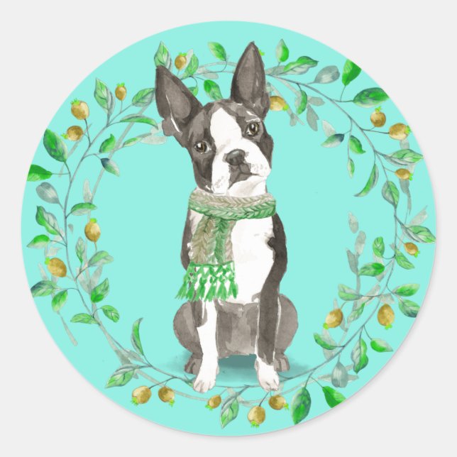 Pegatina Redonda Boston Terrier Bestie (Anverso)