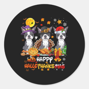 Pegatina Redonda Boston Terrier Dog Happy Halloween Acción de Graci