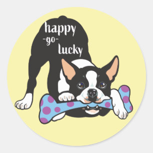 Pegatina Redonda Boston Terrier. Feliz