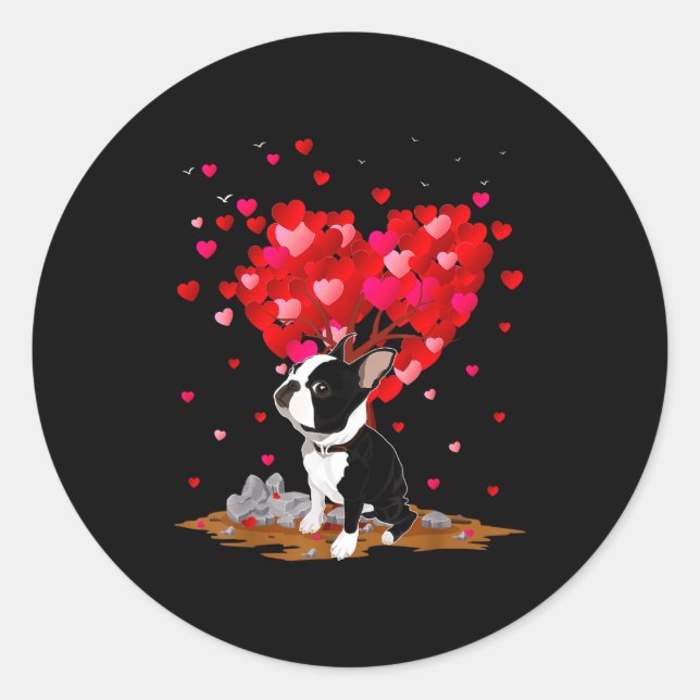 Pegatina Redonda Boston Terrier Lover Heart Shape Boston Terrier Va (Anverso)