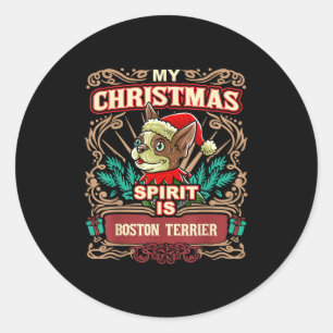 Pegatina Redonda Boston Terrier Mis Navidades Perro Espiritual Sant