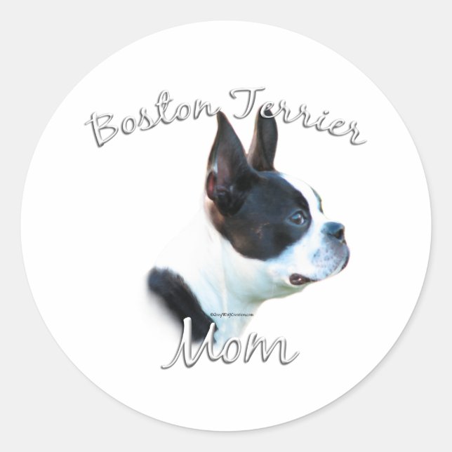Pegatina Redonda Boston Terrier Mom 2 (Anverso)