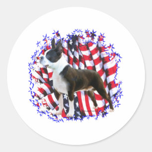 Pegatina Redonda Boston Terrier Patriot