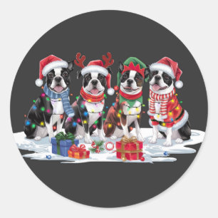 Pegatina Redonda Boston Terrier Santa hat rivaliza con Navidades el