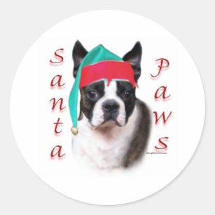 Pegatina Redonda Boston Terrier Santa Paws