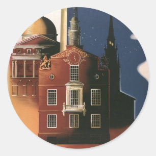 Pegatina Redonda Boston vintage, Massachusetts, el viaje de Paul Re