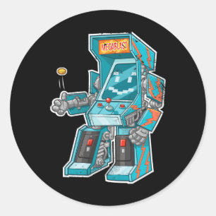 Pegatina Redonda Bot De Arcade - Gabinete De Videojuegos Con Joysti