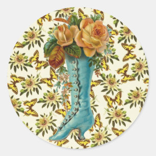 Pegatina Redonda Bota floral vintage