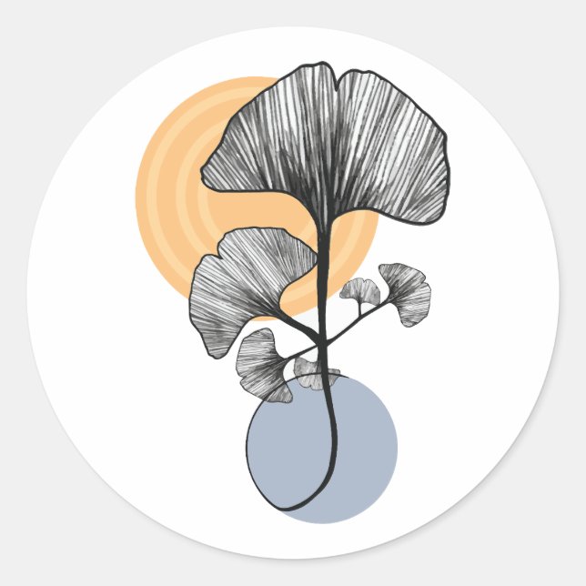 Pegatina redonda botánica de hoja de ginkgo modern (Anverso)