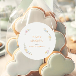 Pegatina Redonda Botanical Boho flowers Script baby shower