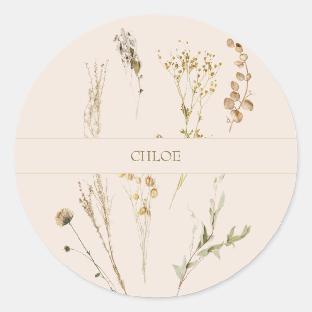 Pegatina Redonda Botanical Collection of Herbs and Plants (Anverso)