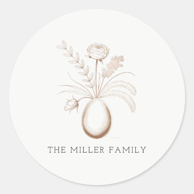 Pegatina Redonda Botanical Easter Personalized Round Sticker (Anverso)