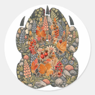 Pegatina Redonda Botanical Fox Paw Autumn Hedgerow Nature Sticker