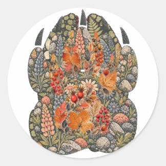 Pegatina Redonda Botanical Fox Paw Autumn Hedgerow Nature Sticker