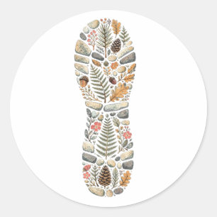 Pegatina Redonda Botanical Hiking Boot Trail Print Nature Sticker