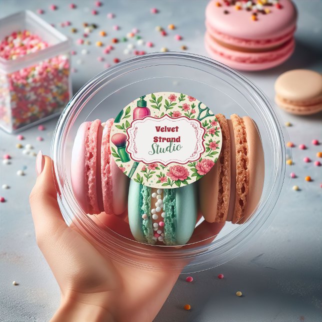 Pegatina Redonda Botanical Pink Stylist Beauty Business (Subido por el creador)