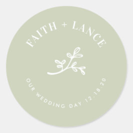 Pegatina Redonda BOTANICAL SPRIG nueva vida boda moderno sabio verd