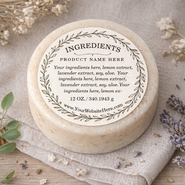 Pegatina Redonda Botanical Wreath Ingredients Product Label (Botanical Wreath Ingredients Product Label)