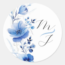 Botánico acuarela floral azul 