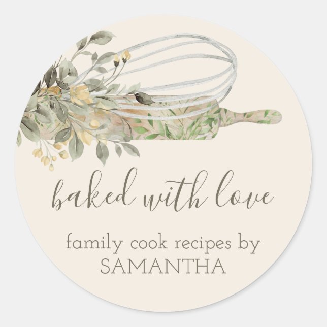 Pegatina Redonda Botánico de rodillo rústico whisky Chef Bakery (Anverso)