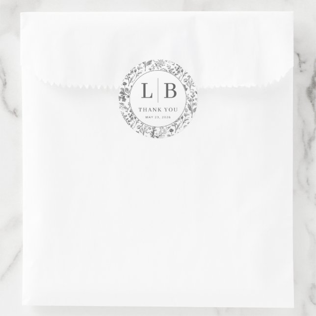 Pegatina Redonda Botánico Gris Elegante (Bolso)