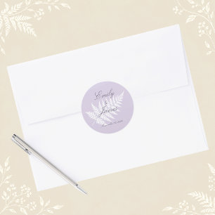 Pegatina Redonda Botánico minimalista de helecho blanco y lavanda s