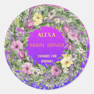 Pegatina Redonda Botánicos multicolores Floral Bridal Shower Fiesta