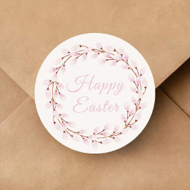 Pegatina Redonda Botánicos rosados felices pascuas