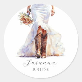 Pegatina Redonda Botas de novia vaquera vestido de boda 