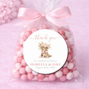 Pegatina Redonda Botas de Vaquero Florales Rosa Coqueta Lazo Gracia