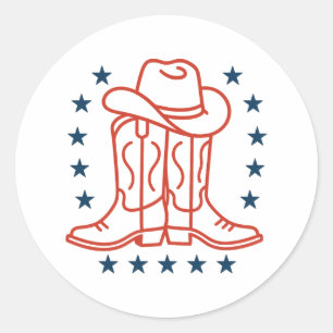 Pegatina Redonda Botas de vaquero patrióticas americanas