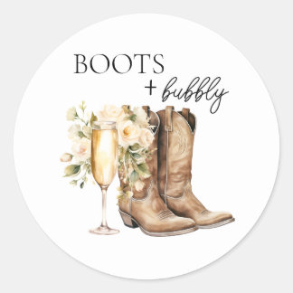 Pegatina Redonda Botas Elegantes y Bridal Shower Burbujeante Pegati