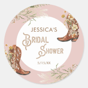 Pegatina Redonda Botas Florales Acuarela Campestre para Boda