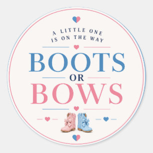 Pegatina Redonda ¿Botas o Arcos? Revelación de Género ¿Rosa o Azul?