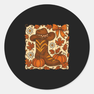 Pegatina Redonda Botas vaqueras de calabaza linda con lazos Coquett