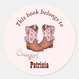 Pegatina Redonda Botas vaqueras lindas Este libro pertenece a Rosa