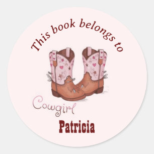 Pegatina Redonda Botas vaqueras lindas Este libro pertenece a Rosa