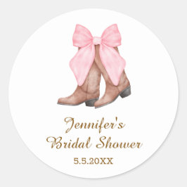 Pegatina Redonda botas vaqueras para boda con lazo western 